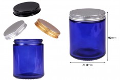 Glasdose 200 ml blau mit Aluminiumdeckel und Inneneinsatz – 6 Stück
