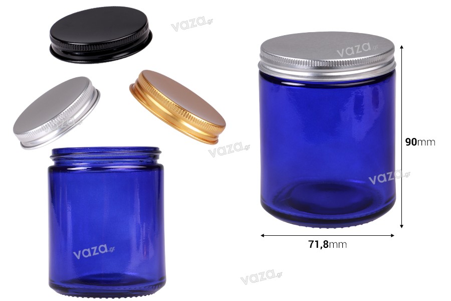 Glass jar 200 ml blue with aluminum cap and inner liner - 6 pcs