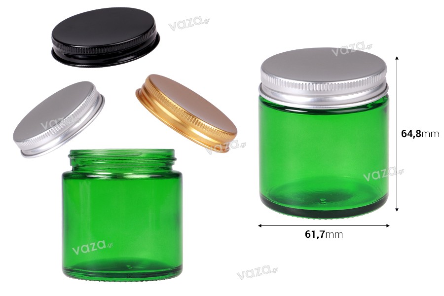 Γυάλινο βάζο 100 ml πράσινο με καπάκι αλουμινίου και εσωτερικό liner - 6 τμχ