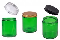 Pot en verre 200 ml vert avec couvercle en aluminium et doublure intérieure - 6 pcs