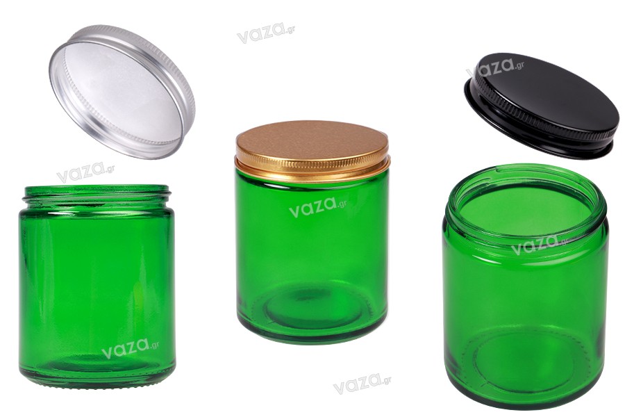 Γυάλινο βάζο 200 ml πράσινο με καπάκι αλουμινίου και εσωτερικό liner - 6 τμχ