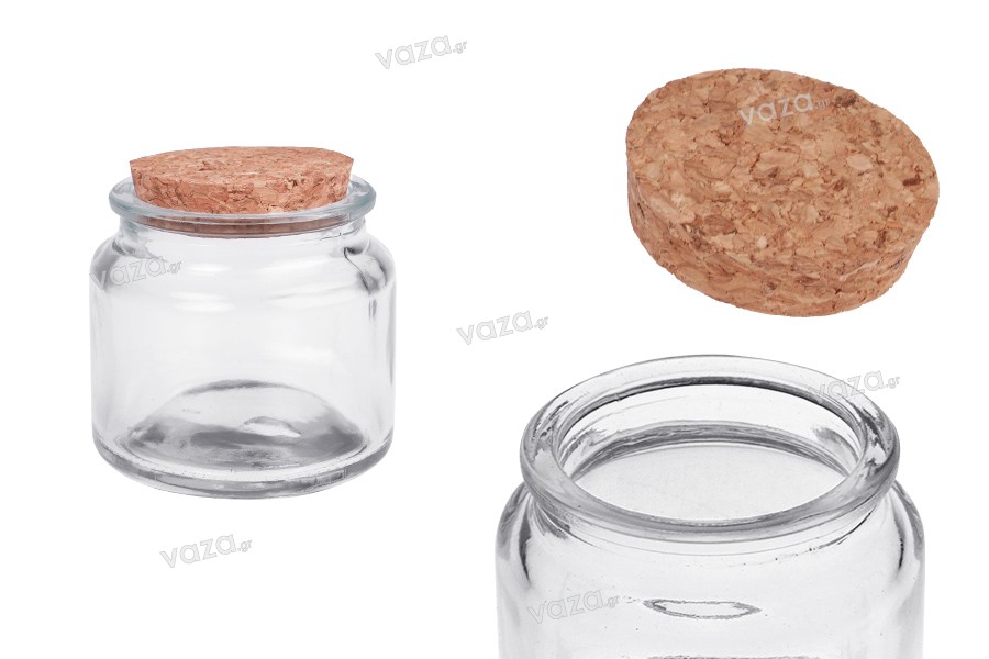 Pot en verre transparent 100 ml avec liège naturel