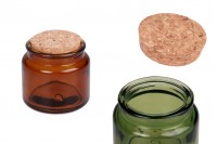 Glass jar 100 ml caramel or green with natural cork