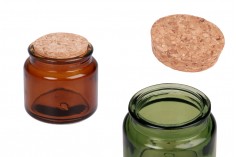 Glass jar 100 ml caramel or green with natural cork