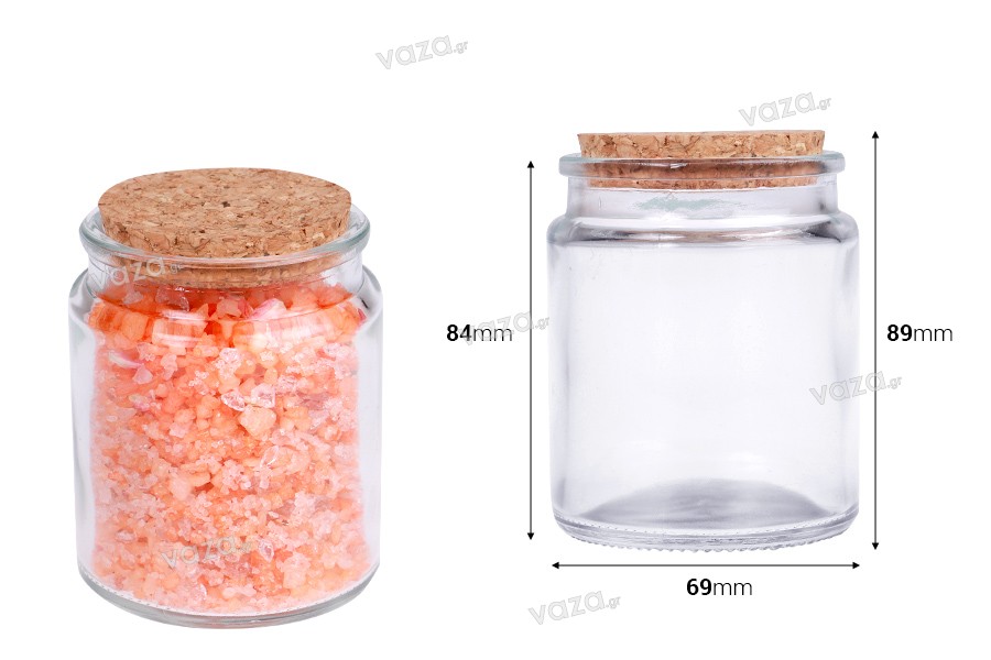 Transparent glass jar 200 ml with natural cork