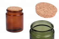 Glass jar 200 ml caramel or green with natural cork