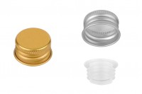 Aluminum cap with plastic plug in matte gold or matte silver color for bottles 1078-12-40-99