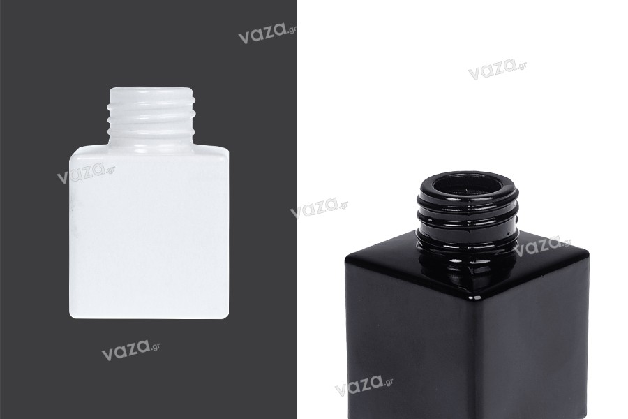 Flacon en verre 50 ml (PP28) carré de couleur blanche ou noire adapté au parfum d&#39;ambiance