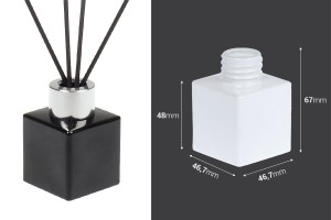 Flacon en verre 50 ml (PP28) carré de couleur blanche ou noire adapté au parfum d&#39;ambiance-εικόνα_διαστάσεις