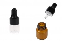 Flacon en verre 1 ml transparente ou ambrée avec compte-gouttes - 12 pièces