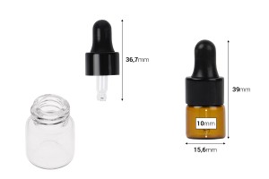 Glasflasche 1 ml klar oder bernsteinfarben mit Tropfer - 12 Stück-2