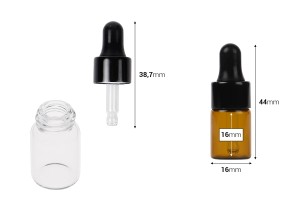 Flacons en verre 2 ml transparente ou ambrée avec compte-gouttes - 12 pièces-εικόνα_διαστάσεις