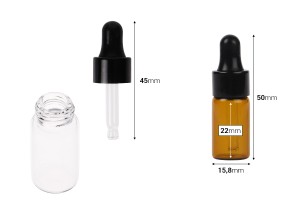 Flacon en verre 3 ml transparente ou ambrée avec compte-gouttes - 12 pièces-εικόνα_διαστάσεις