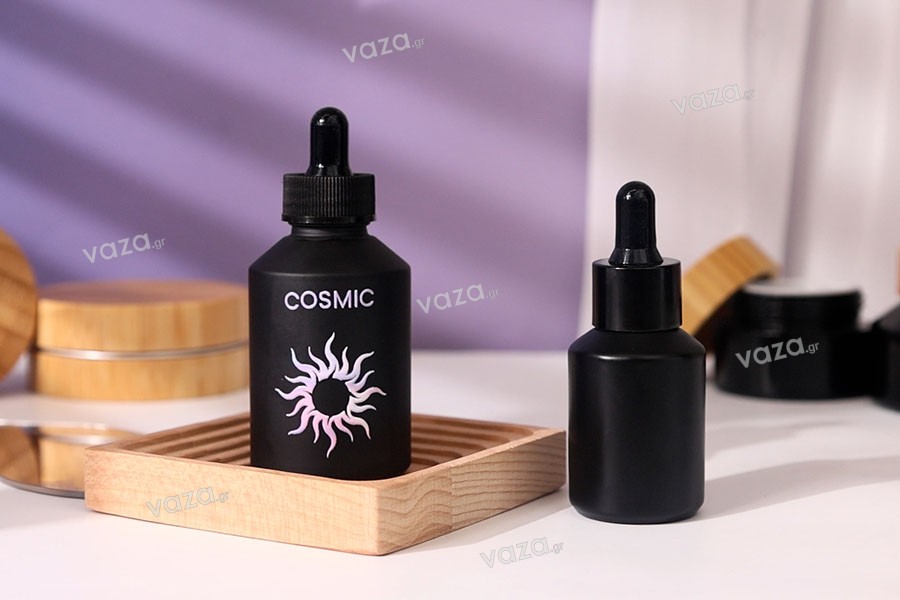 Γυάλινο μαύρο ματ μπουκαλάκι 60 ml με μαύρο σταγονόμετρο για serum