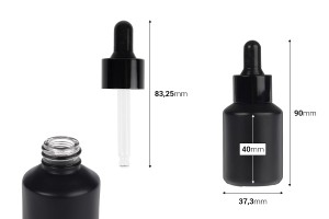Flacon en verre noir mat de 30 ml avec compte-gouttes noir pour sérum-εικόνα_διαστάσεις