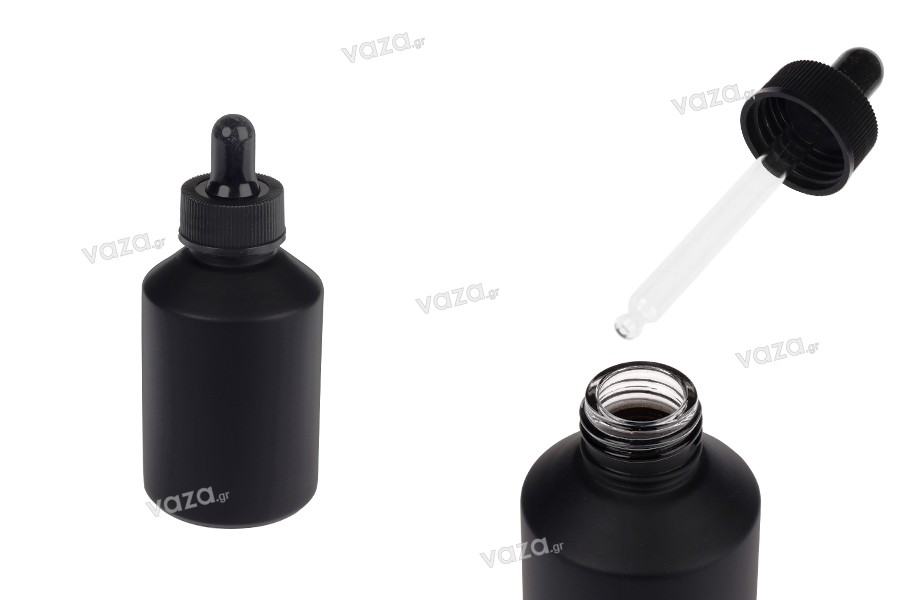 Γυάλινο μαύρο ματ μπουκαλάκι 60 ml με μαύρο σταγονόμετρο για serum