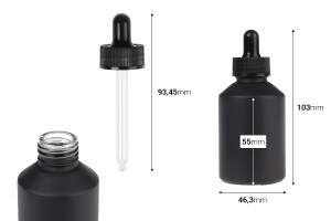 Flacon en verre noir mat de 60 ml avec compte-gouttes noir pour sérum-εικόνα_διαστάσεις