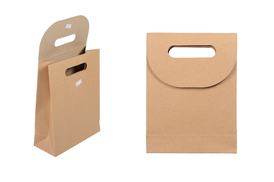 Geschenktüte aus Papier in brauner Farbe mit Klettverschluss 190x90x265 mm
