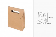 Eco brown paper gift bag with velcro closure in size 190x90x265 mm