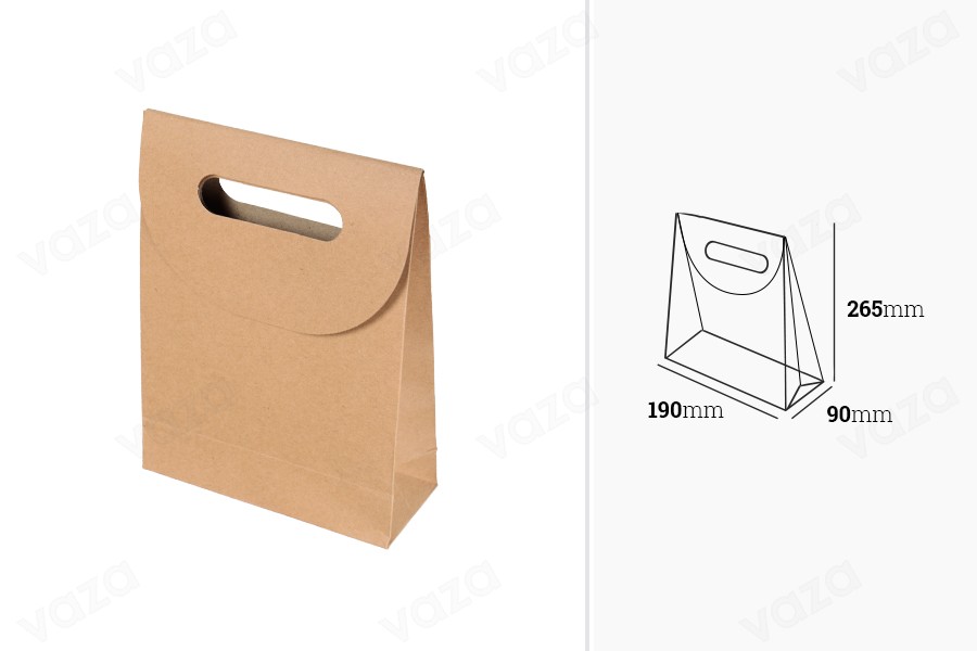 Sac cadeau en papier de couleur marron avec fermeture adhésive en papier hitch 190x90x265 mm-photo_dimensions