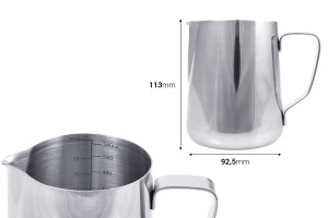 Edelstahlgefäß (Inox) 580ml mit Graduierung und Griff-2