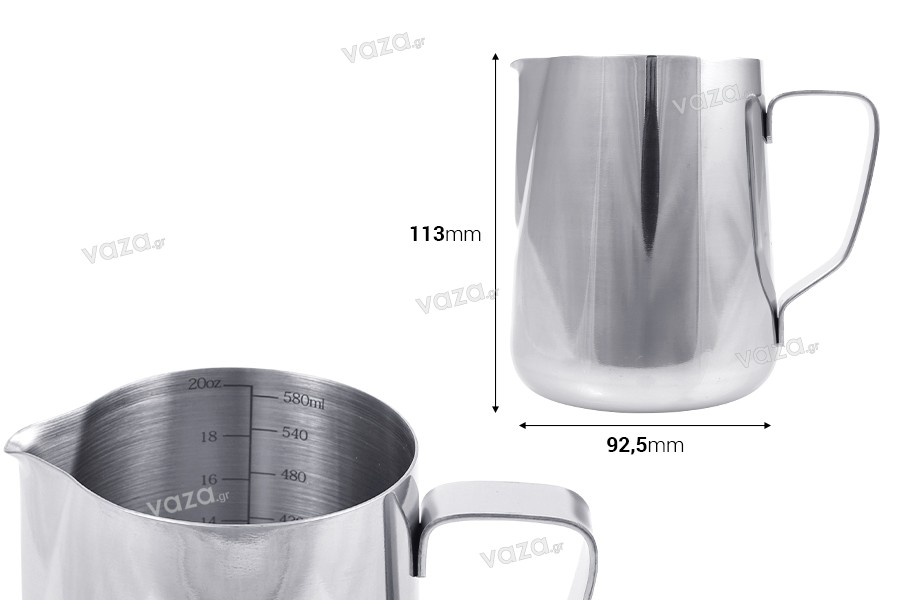 Stainless steel vessel (inox) 580 ml with graduation and handle