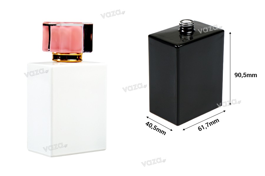Luxury glass perfume bottle 100 ml (PP 15) in rectangular shape in white or black color