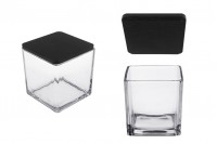 Γυάλινο διακοσμητικό τετράγωνο βάζο 650 ml 100x100x100 mm με ξύλινο καπάκι για κερί