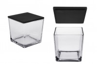 Γυάλινο διακοσμητικό τετράγωνο βάζο 1110 ml 120x120x120 mm με ξύλινο καπάκι για κερί