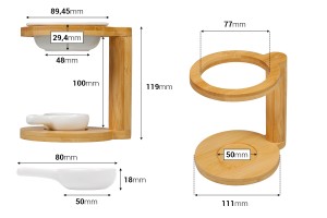 Ξύλινος αρωματιστής χώρου με κεραμικό δοχείο για melts και έλαια και κεραμικό κουταλάκι για ρεσώ-εικόνα_διαστάσεις