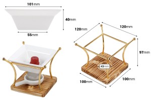Brûleur en métal avec base en bois et cuillère en céramique pour fondants de cire et huiles-2