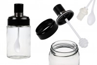 Set of 200ml glass jars with custom spoon, dipper and brush