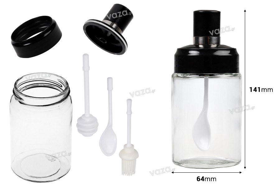 Set di vasetti in vetro da 200 ml con cucchiaio, mestolo e pennello personalizzati