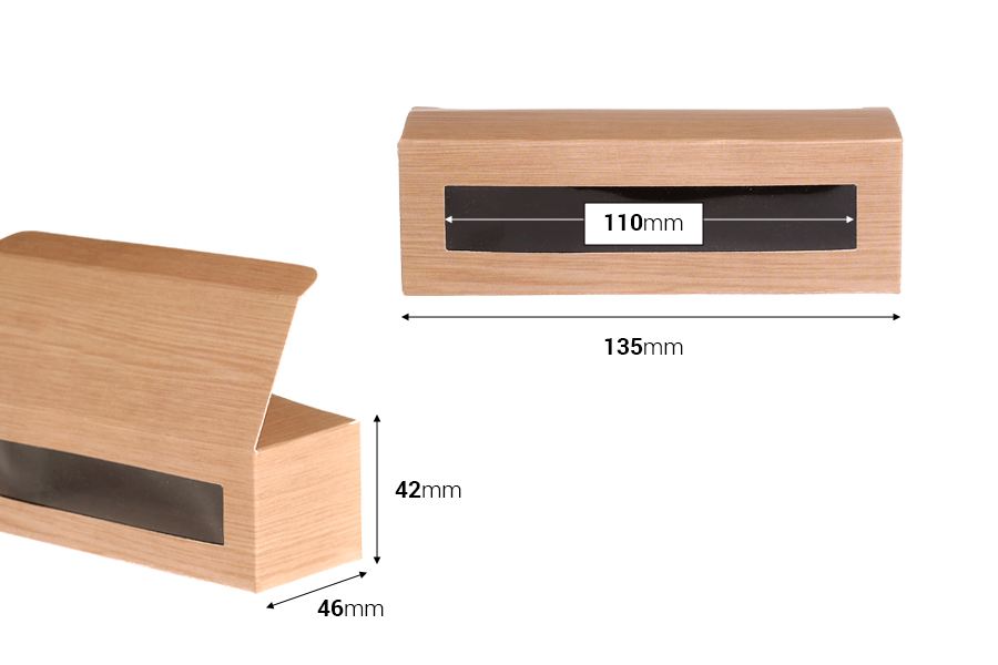 Petite boîte à fenêtre en carton avec impression « bois » pour 3 pots 30 ml,135 x 46 x 42 - 50 pcs Petite boîte à fenêtre en carton avec impression « bois » pour 3 pots 30 ml,135 x 46 x 42 - 50 pcs