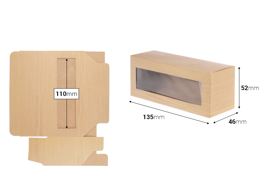 Petite boîte à fenêtre en carton avec impression « bois » pour 3 pots 40 ml,135 x 46 x 52 - 50 pcs