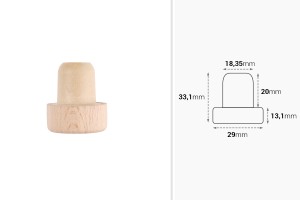 Liège en silicone synthétique avec débit et tête amovible en bois - F 18,5 mm-εικόνα_διαστάσεις