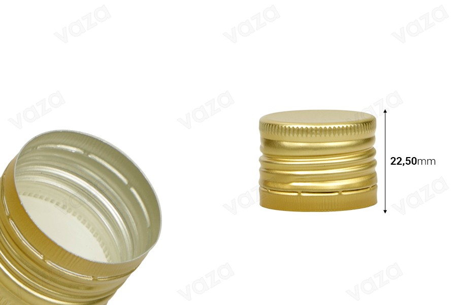 Tappo prefilettato in alluminio PP31,5 dorato con capacità di sigillatura e sottostrato (liner) senza flusso.-dimensioni_immagine