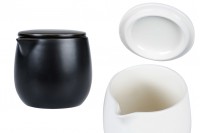 Contenitore in ceramica da 200 ml con coperchio e beccuccio per cera in nero opaco o bianco