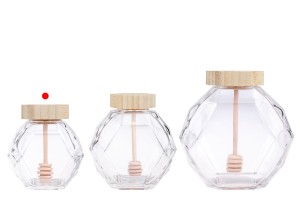 Pot en verre 205 ml avec bouchon en bois et cuillère pour miel-5