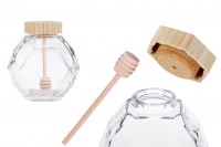 Glasgefäß 500 ml mit Holzkorken und Schöpflöffel für Honig