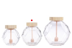 Glasgefäß 380ml mit Holzkorken und Schöpflöffel für Honig-εικόνα_σύνθεση