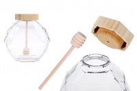 Glass jar 1000 ml with wooden cork and dipper for honey