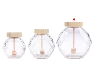 Vaso in vetro da 1000 ml con tappo in legno e mestolo per miele-εικόνα_σύνθεση