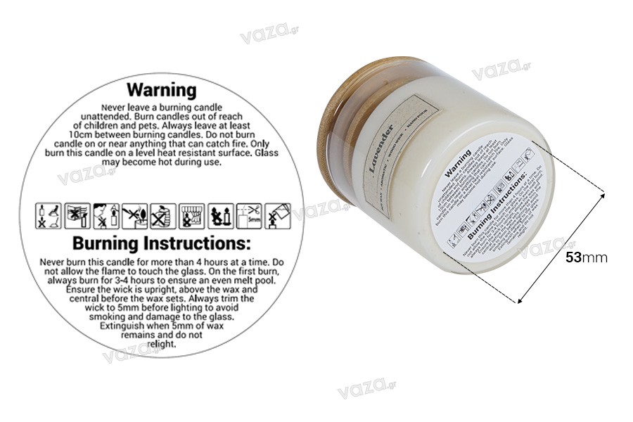 Self-adhesive labels with safety instructions for candle jars - 100 pcs