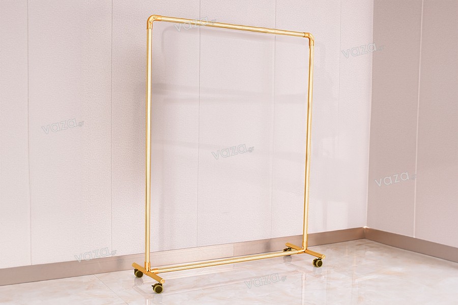 Mεταλλικό σταντ δαπέδου 120x40x135 cm σε χρυσό χρώμα με ρόδες για κρεμάστρες