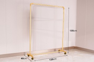 Metall-Bodenständer 120x40x135 cm in Goldfarbe mit Rollen für Kleiderbügel-2