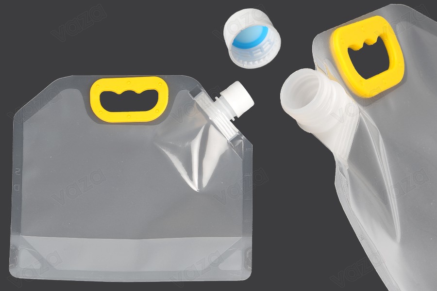 Doy Pack trasparente 1,5L con tappo di sicurezza bianco e maniglia - 10 pz-immagine_prodotto