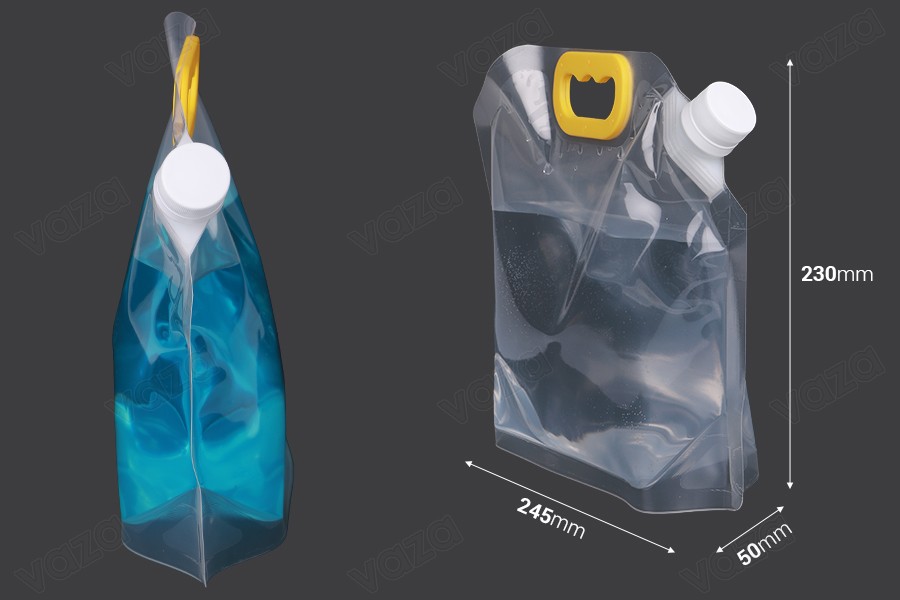 Doy Pack trasparente 1,5L con tappo di sicurezza bianco e maniglia - 10 pz-dimensioni_immagine