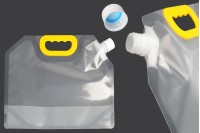 Doy Pack transparent 2.5L cu capac de siguranță alb și mâner - 10 buc
