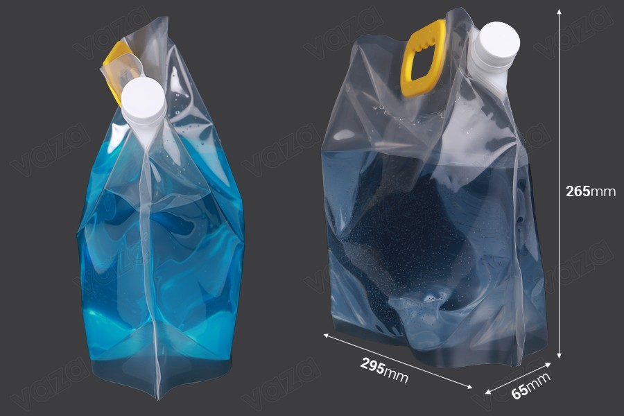 Doy Pack trasparente 2,5L con tappo di sicurezza bianco e maniglia - 10 pz-dimensioni_immagine